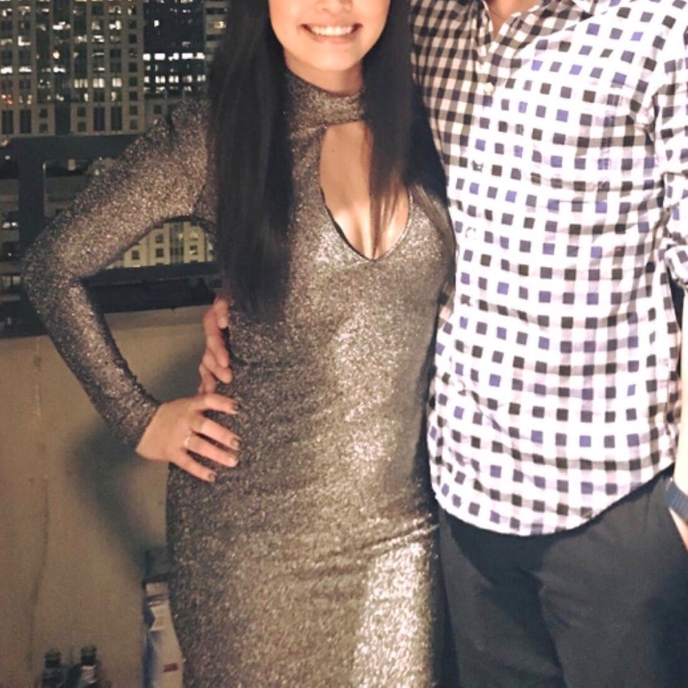 Long sleeve silver shimmer dress